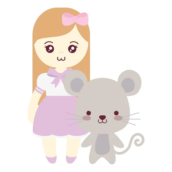 可爱的小老鼠与女孩 — 图库矢量图片
