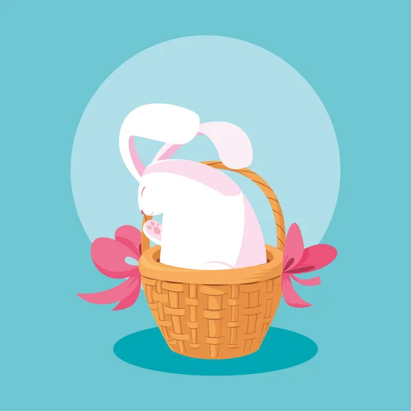 Милий кролик на Великдень в кошику плетений — стоковий вектор