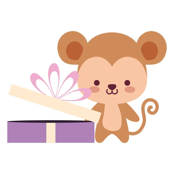 Mono lindo y pequeño con regalo — Vector de stock