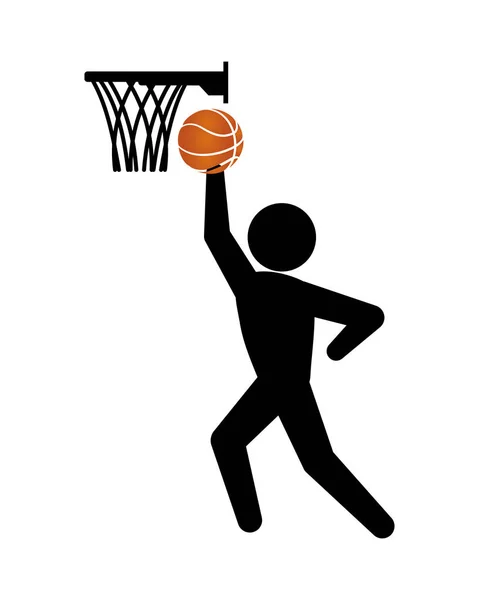 Giocatore di basket e cesto silhouette — Vettoriale Stock