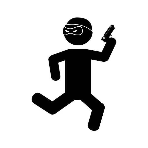 Danger bandit running with gun silhouette — Stock Vector