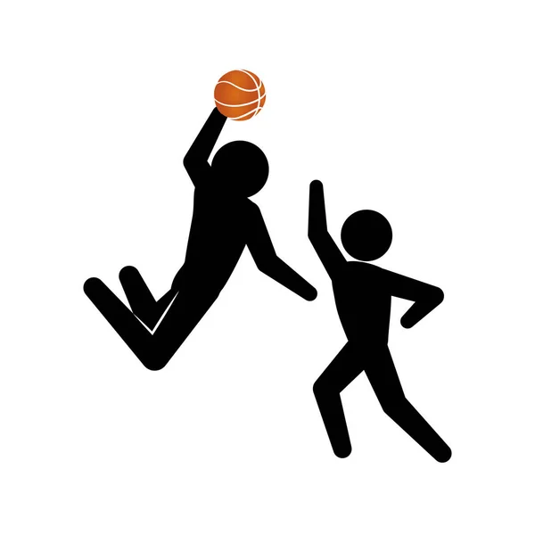 Atletas de baloncesto jugando siluetas — Vector de stock