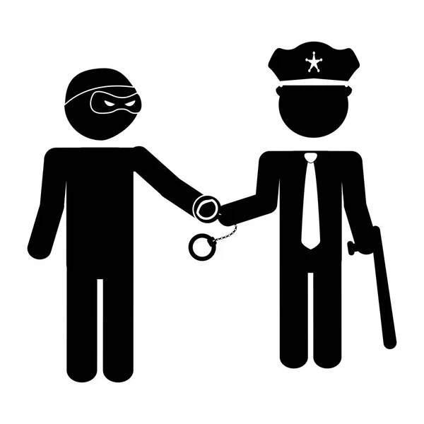 Εκπρόσωπος της αστυνομίας με χειροπέδες και ληστή — Διανυσματικό Αρχείο