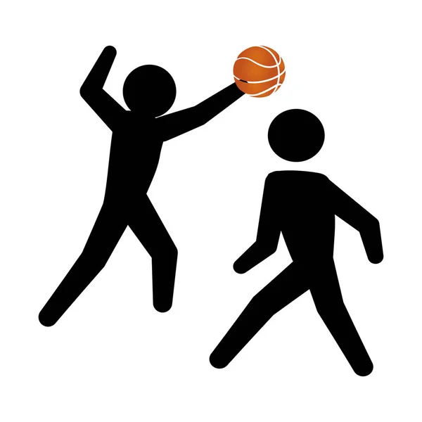 Basketballspieler spielen Silhouetten — Stockvektor