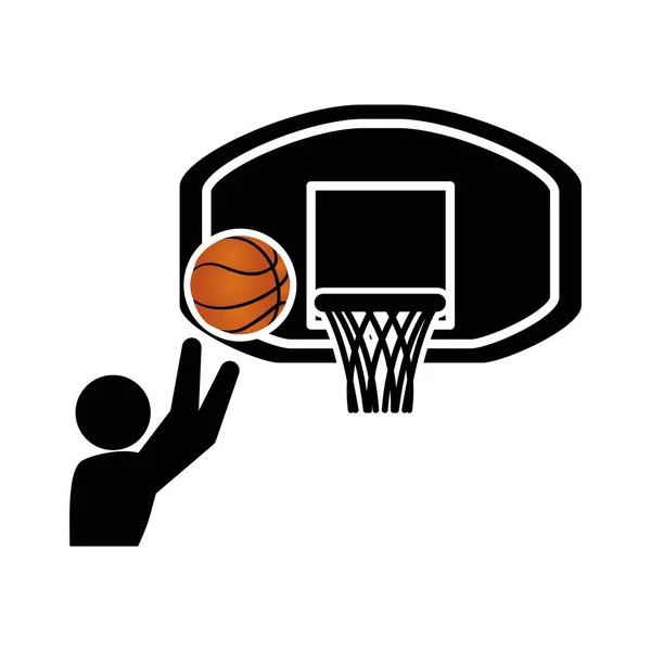 Oyuncu basketbol ve sepet siluet — Stok Vektör