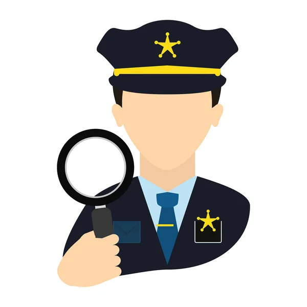 Police agent with magnifying glass avatar — Stock Vector