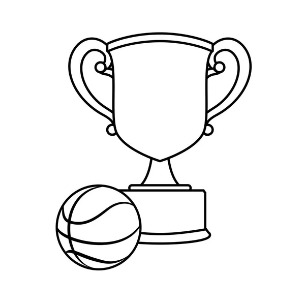 Prêmio copo troféu com balão de basquete —  Vetores de Stock