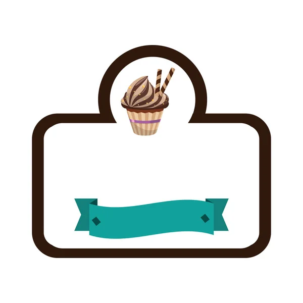 Delicioso cupcake doce quadro e fita — Vetor de Stock