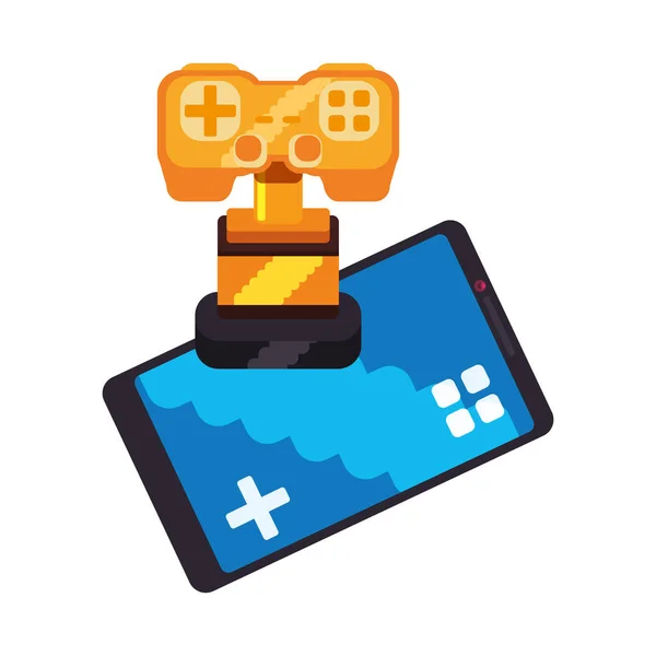 Trofeum nagrodę z kontroli gier wideo i smartphone — Wektor stockowy