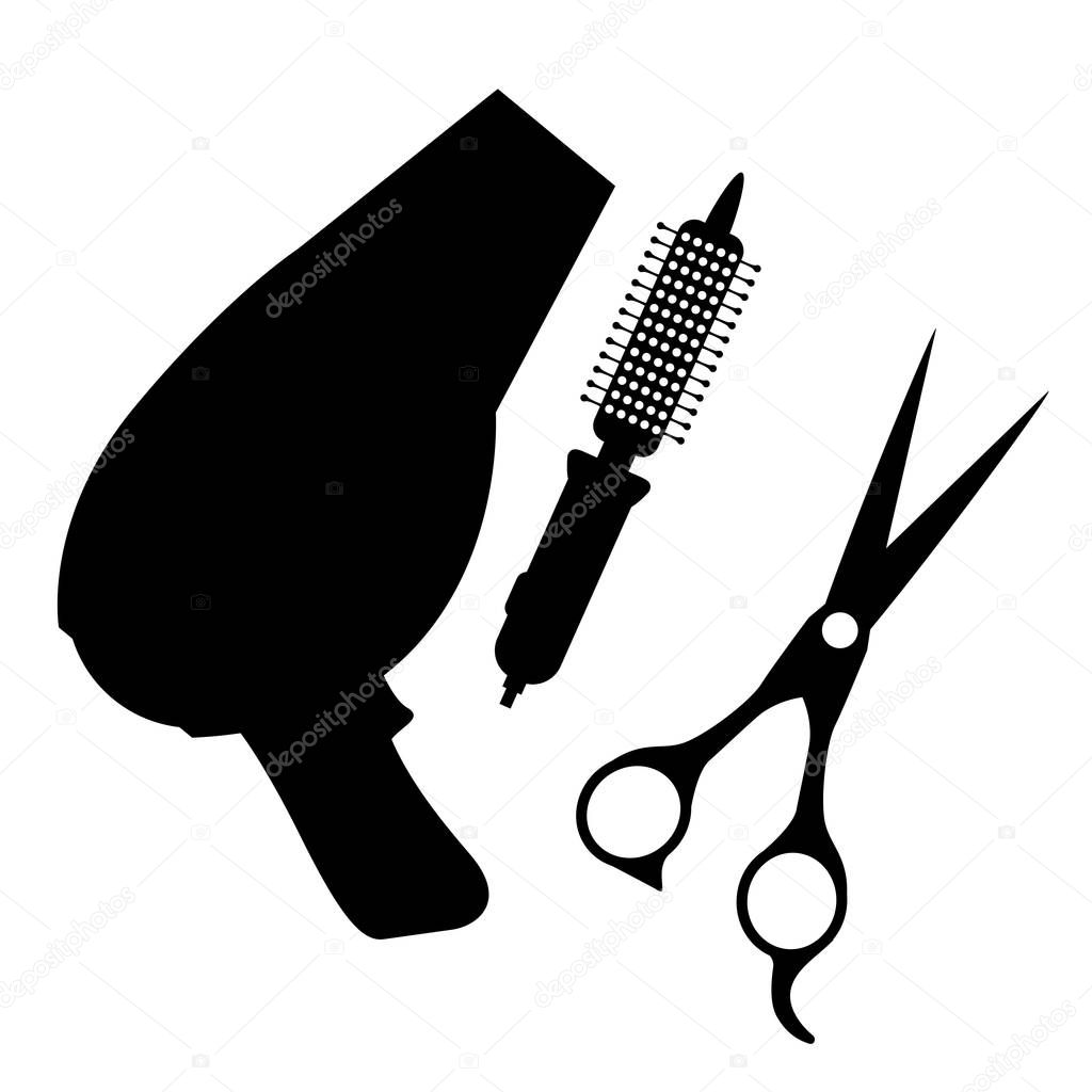 barber shop scissors with dryer and brush