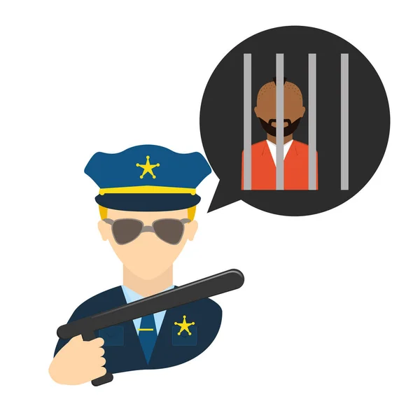 Agent de police pensant dans bandit en prison — Image vectorielle