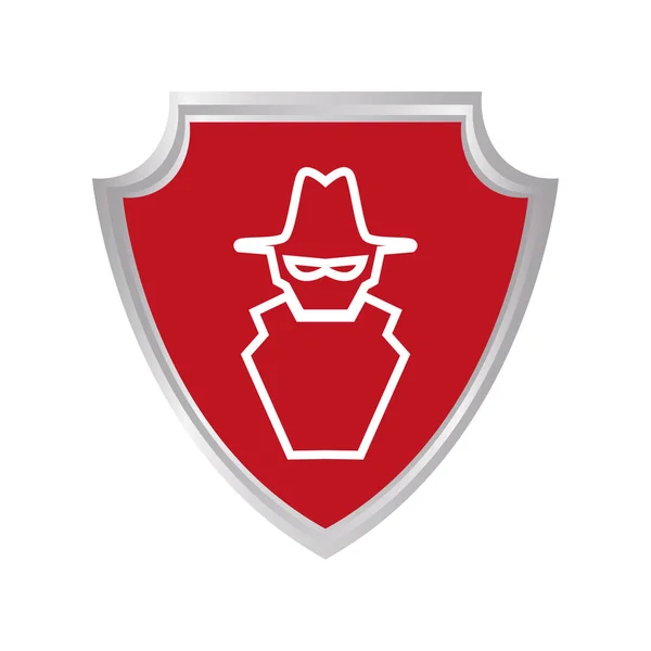 Escudo con silueta de espía cibernético — Archivo Imágenes Vectoriales