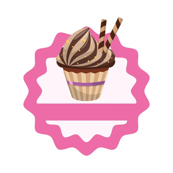 Delicioso cupcake doce selo de renda —  Vetores de Stock