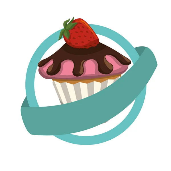 Delicioso cupcake dulce sello circular — Archivo Imágenes Vectoriales