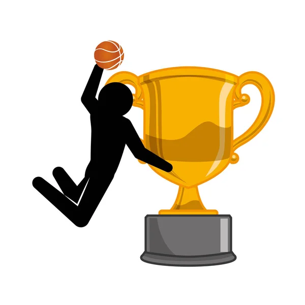 Copo de troféu com silhueta jogador de basquete — Vetor de Stock