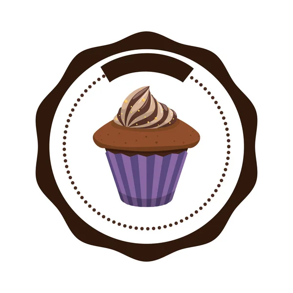 Delicioso cupcake dulce encaje sello — Archivo Imágenes Vectoriales
