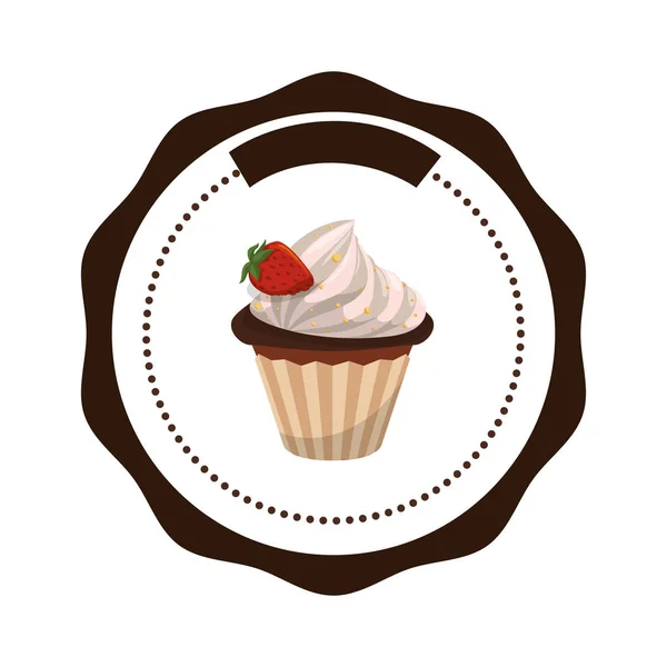 Köstliche Cupcake süße Spitze Siegel — Stockvektor