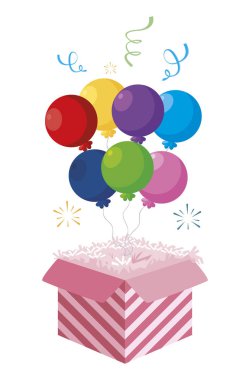 konfeti ve balon helyum ile kutu ambalaj kek