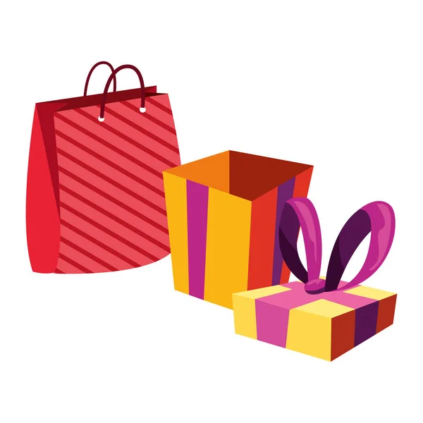 Geschenkbox und Tasche auf weißem Hintergrund — Stockvektor