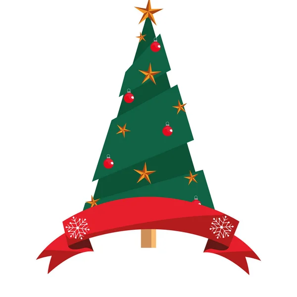 Árbol de navidad estrella cinta decoración — Vector de stock