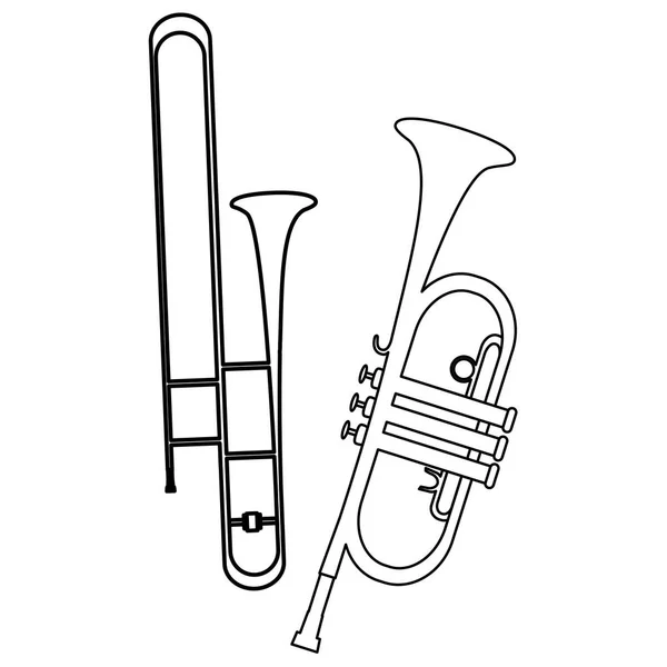 Instrumentos de trompetes ícones musicais —  Vetores de Stock