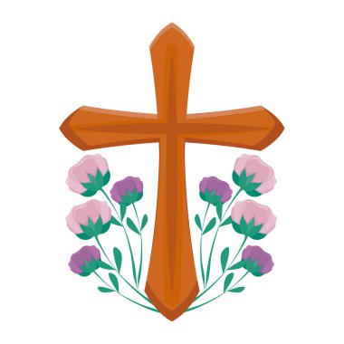 çapraz çiçekler izole simgesiyle Katolik