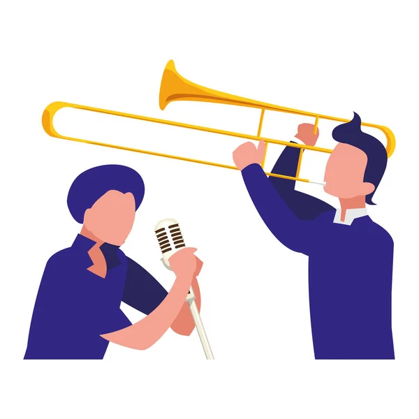 Chanteur et musicien couple personnages — Image vectorielle