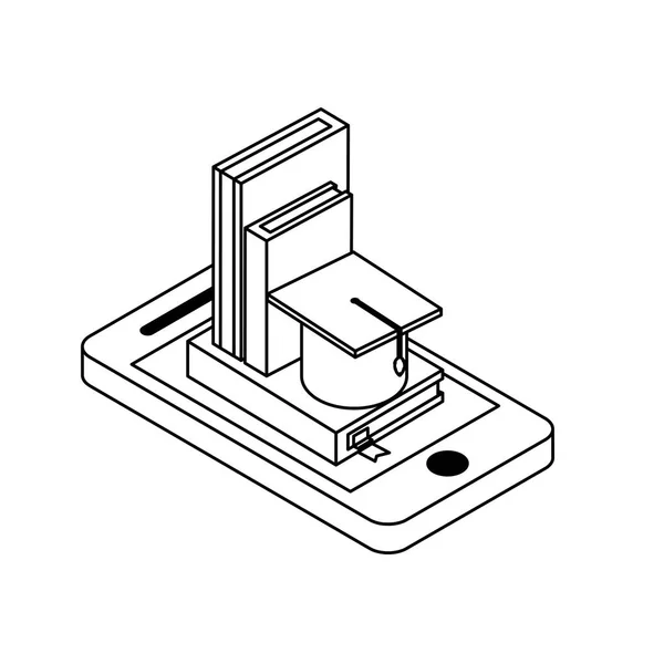 Купа текстових книг зі смартфоном — стоковий вектор