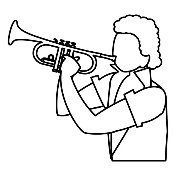 Nero tropicale musicista suonare tromba personaggio — Vettoriale Stock