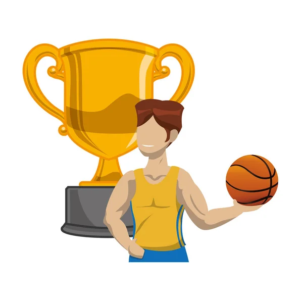 Trophée coupe prix avec joueur de basket — Image vectorielle