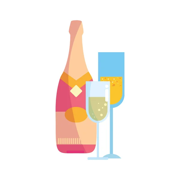 Champagne bottle and glasses celebration — Stock Vector