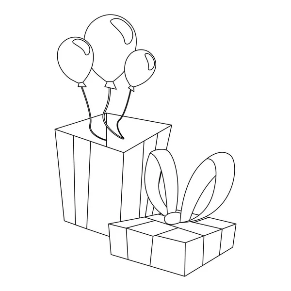 Balões caixa de presente e fita — Vetor de Stock