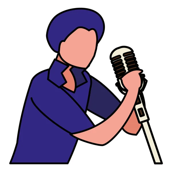 Şarkıcı mikrofon karakteri ile — Stok Vektör