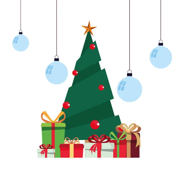 Albero di Natale con palline regalo decorazione — Vettoriale Stock