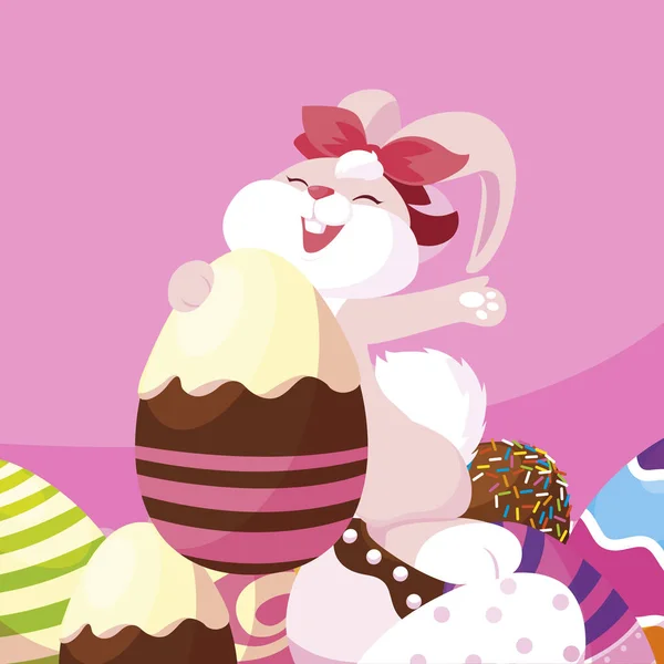Oeufs de Pâques heureux peints avec lapin — Image vectorielle