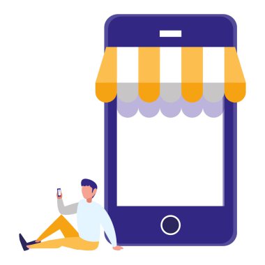 şemsiye ile akıllı telefon kullanan genç adam