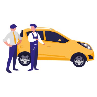 Araba ve istemci ile makinist işçisi