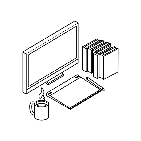 Desktop com ebooks ícone — Vetor de Stock