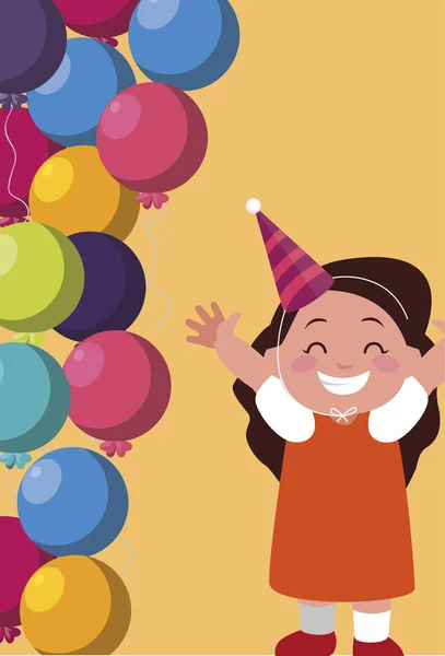 Linda chica feliz con globos de cumpleaños helio — Vector de stock