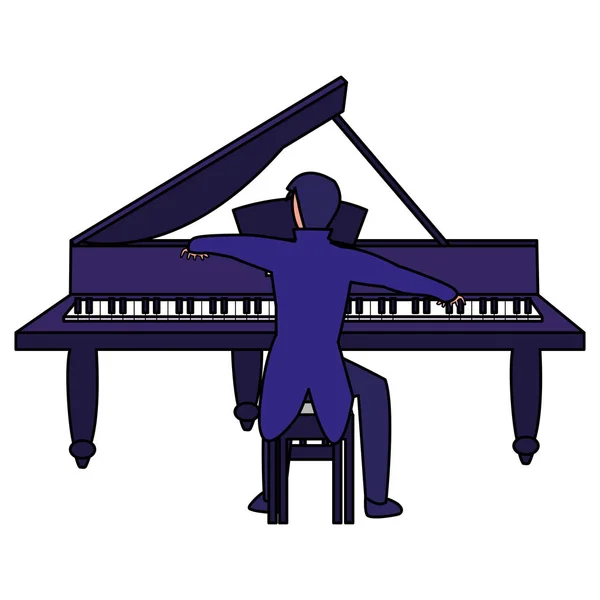 Pianista tocando piano personagem —  Vetores de Stock