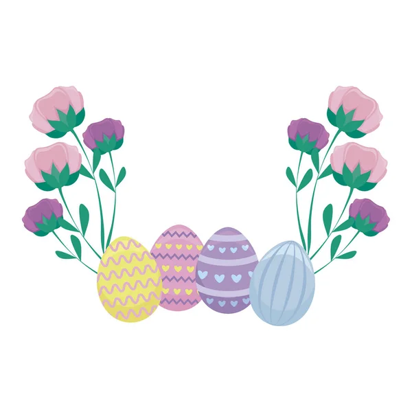 Conjunto de ovos de Páscoa com flores — Vetor de Stock
