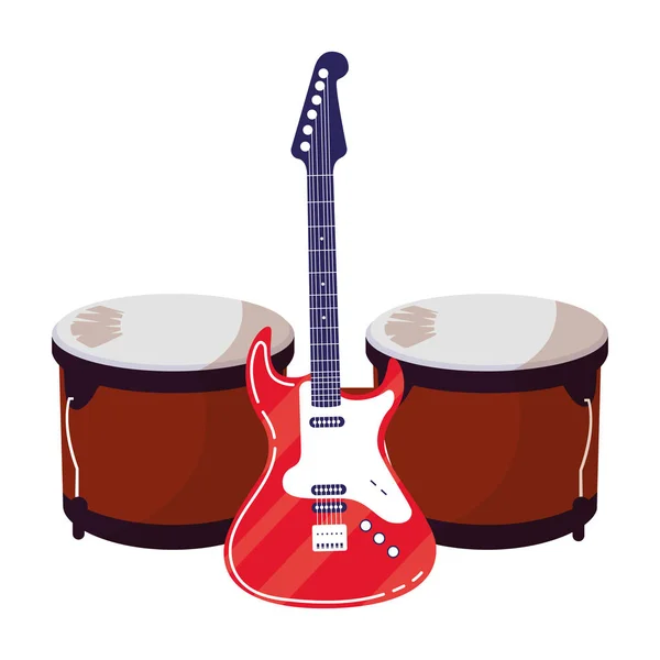 Guitare instruments électriques et timbales — Image vectorielle