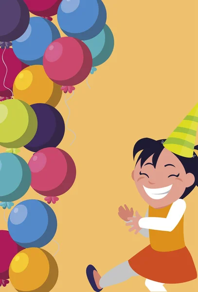 Ευτυχισμένο το χαριτωμένο κορίτσι με το ήλιο μπαλόνια γενεθλίων — Διανυσματικό Αρχείο