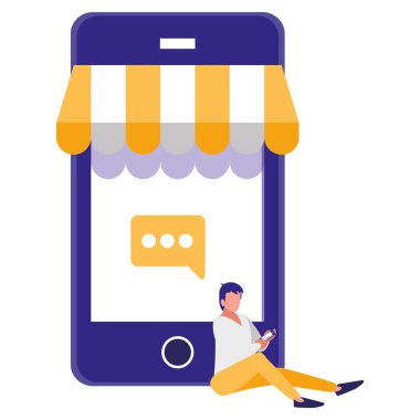 şemsiye ile akıllı telefon kullanan genç adam