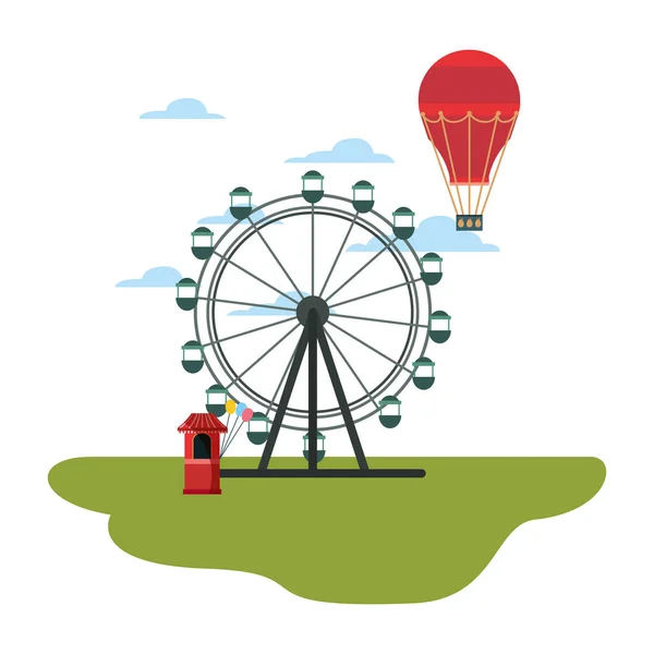 Ferris roda balão de ar quente no parque de diversões —  Vetores de Stock