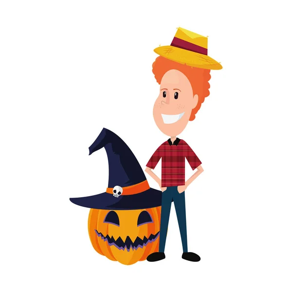Ребенок с тыквой в костюме Хэллоуина — стоковый вектор