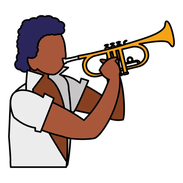 Svart tropiska musiker spelar trumpet karaktär — Stock vektor