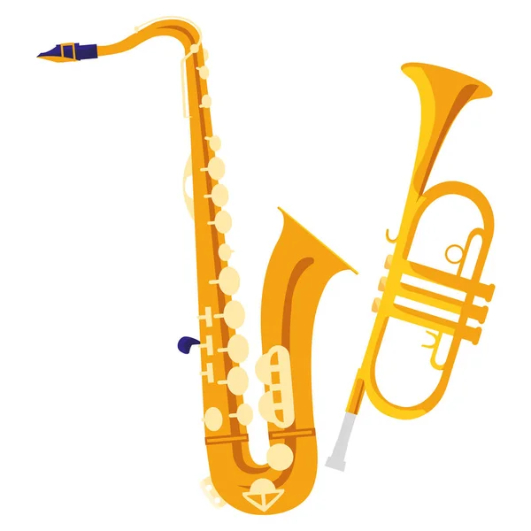 Saxofón e instrumentos de trompeta musical — Vector de stock