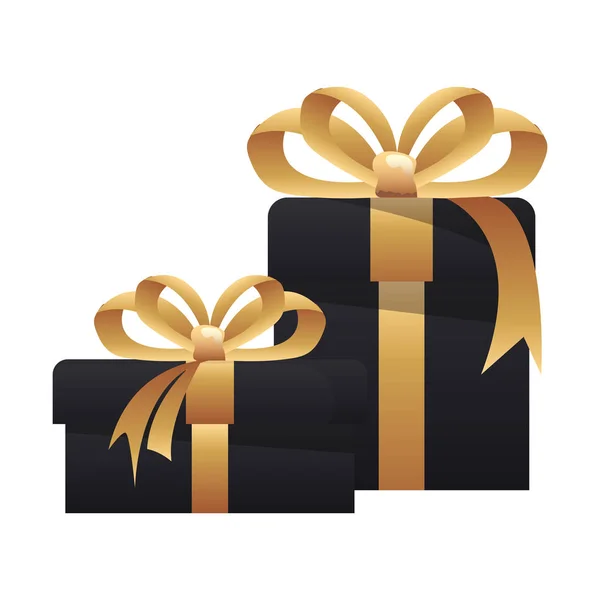 Dos cajas de regalo negro decoración — Vector de stock