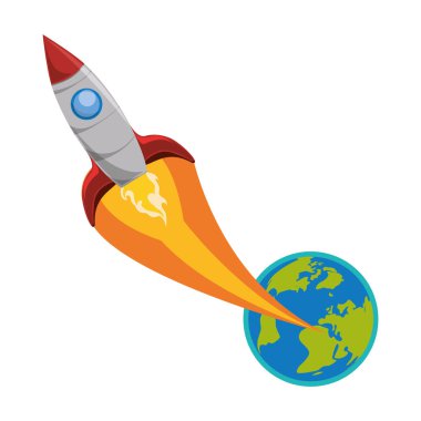 Dünya seyyare yerküre ile roket uçan